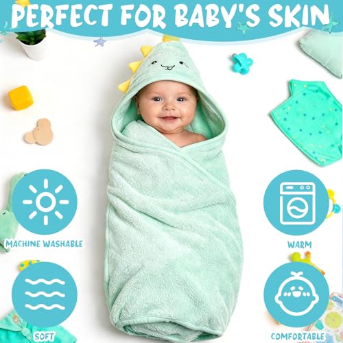 Image of SmoothNovelty 6 Pack Baby Hooded Towels Infants and Toddlers Coral Fleece Baby Bath Towels 31.5 x 31.5 Inch Absorbent Cute Soft Newborn Bath Essentials Gifts for Boys & Girls(Multicolor,Elegant)