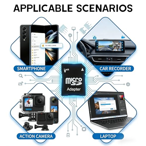 Jetstream 4 Stück MicroSD Adapter auf SD, MicroSD auf SD Card Adapter, Micro SDKarte in Schwarz, kompatibel mit Vielen Geräten mit SDKartenslot, wie z. B. Laptops, Kameras usw