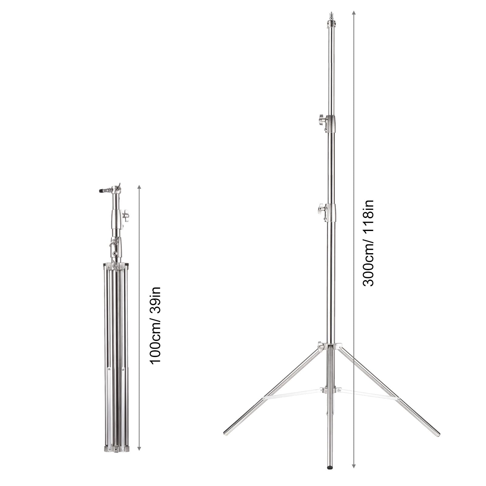 Diyeeni Stojak na Lampę ze Stali Nierdzewnej, Statyw Fotograficzny o Długości 9,84 Stopy ze śrubą 1/4 i 3/8 Cala, 3 Sekcje, Wytrzymały do ​​softboxów, Lamp Studyjnych, Reflektora i Lampy