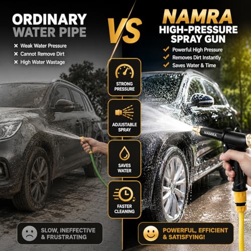 Image of Car Wash High Pressure Water Spray Gun, Adjustable Hose Pipe Jet Spray Nozzle with Trigger Lock for Garden Watering, Window Cleaning & Pet Bathing (1 Piece)