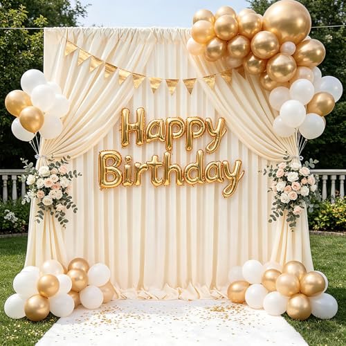 Image of Beige Backdrop Curtains Photography Background Drapes: 20ft x 8ft Polyester Fabric Panels - for Birthday Anniversary Ceremony Decorations