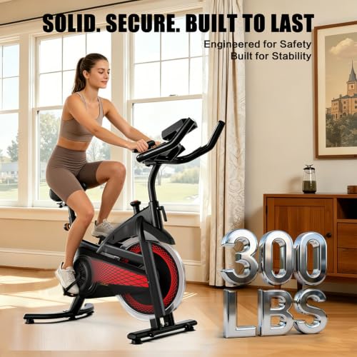 Image of Exercise Bike Indoor Stationary Bike with Bluetooth Cycling Bicycle for Home Gym 300 lbs Weight Capacity Adjustable Seat /Handlebar for Office Cardio Workout