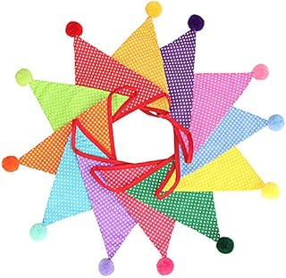G2PLUS 4M Fabric Bunting Banner with Poms -12PCS Double Sided Cotton Pennants - 17x19CM Floral Triangle Garlands for Birthday Parties Ceremonies Kitchen Bedrooms Decoration-Multicoloured