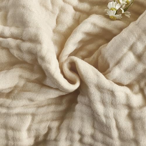 Image of SANACYNA Queen Size Muslin Blankets for Adults 100% Cotton 6-Layer Gauze Light Tan Cooling Throw Blanket Lightweight Soft Breathable Blanket for Sofa Coverlet Both Sides (Light Tan, Queen 90 inch X 90 inch)