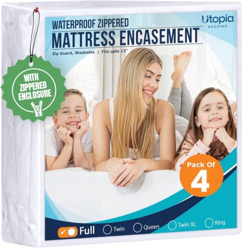 Image of Utopia Bedding Mattress Protector Zippered Full Size Size (Pack of 4), 100% Waterproof Bed Bug and Dust Mite Proof Mattress Encasement, Absorbent 6 Sided Mattress Cover
