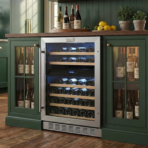 Empava 24 inch Dual Zone Wine Cooler Refrigerator Under Counter with Reversible Glass Door, Freestanding Fridge with LED Light, Touch Control, 46 Bottles Capacity