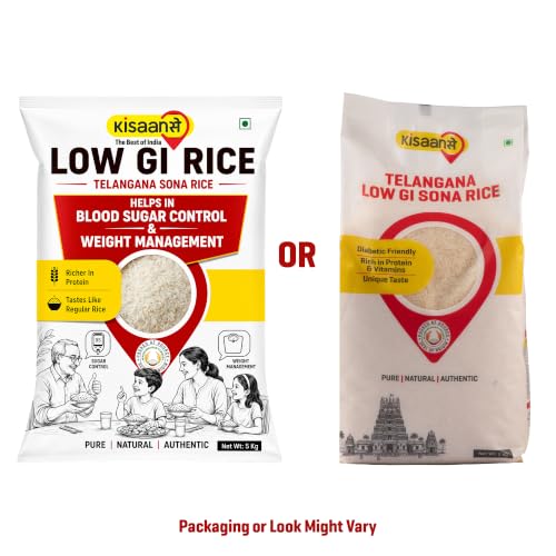 Image of KisaanSay Sugar Control Rice- Telangana Sona Rice (5 KG) | Lab Tested Low Glycemic| Diabetes-Friendly | Unpolished | High in Fiber & Nutrients | Traditionally Milled | Lightweight & Non-Sticky | supports healthy weight & blood sugar