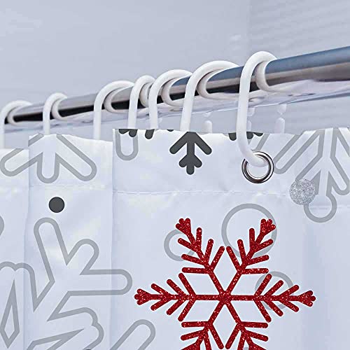 Shengjun 72X72 Red Christmas Snowflakes Shower Curtains For Winter Grey Merry Xmas Its Cold Outside Bath Bathroom Decors Silver Glitter Sparkle Home Fabric Waterproof Shower Curtain Set With 12 Hooks #TOP3