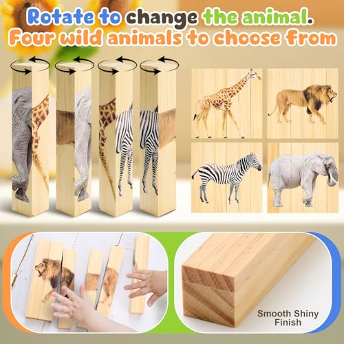Image of Foilswirl Wooden Animal Chunky Puzzles 4 in 1 Safari Animal Block Puzzle Toy Science Educational Matching Game for Homeschool Preschool Boys and Girls