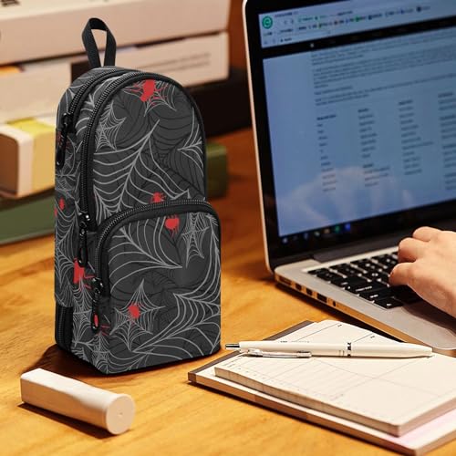 Image of ZAZYXTJ Spider Web Standing Large Capacity Pencil Case 3 Compartment Pen Pouch Storage Canvas Makeup Bag for School Office Teen Girl Boy Men Women