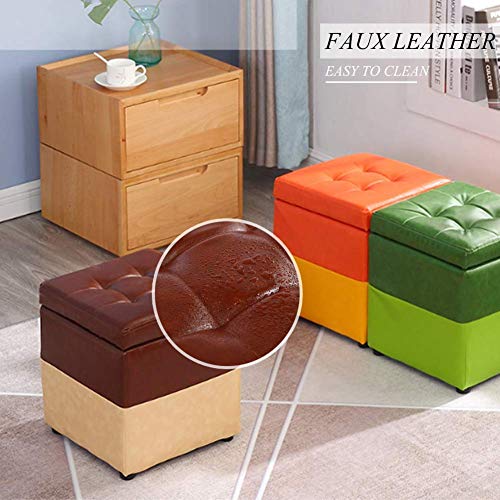 Pouf repose-pieds avec rangement cube en similicuir vert - 7