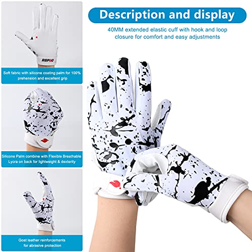 Rspgo Kids Football Gloves Youth Enhanced Grip Silicone Wide Receiver Gloves,Friesian Cattle M/L #TOP2