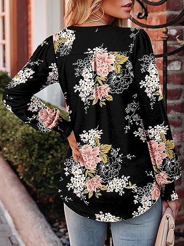 BETTE BOUTIK Long Sleeve Shirts for Women Fall Tops Dressy Blouses Pleated V Neck Tunic Tops for Leggings S-3XL