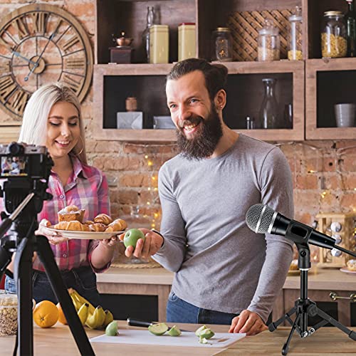 Microphone Stand Desk, BILIONE Portable Foldable Tripod with Mic Clip Holder Adjustable Desktop Microphone Stand for Dynamic Microphone