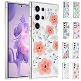 CrazyLemon 適用 Samsung Galaxy A36 ケース クリア かわいい 花柄 お洒落 可愛い 花びら 模様 スマホケース 薄型 軽量 透明 ハード PC バック カバー + ソフト TPU フレーム 耐衝撃 保護カバー レディーズ 女性 女の子 人気 (Clear Floral Case) - 花04