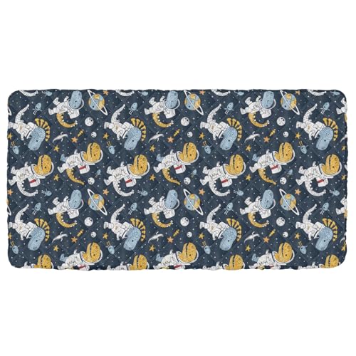 Portable Toddler Bed Sheet for Kids Astronaut Dinosaur Stars Planet in Space Travel Bed Fitted Sheet
