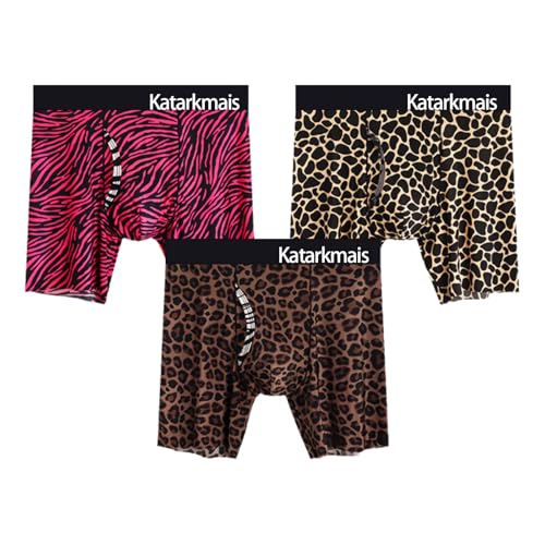 Men's Sexy Silky Underwear Printed Trunks Boxer Briefs Funny Boxer Briefs Underwear Gag Gifts for Men 3Pack