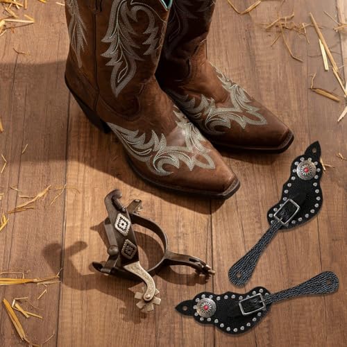Sangles d'éperon avec boucle en acier robuste, lanières de bottes réglables de cowboy - 5