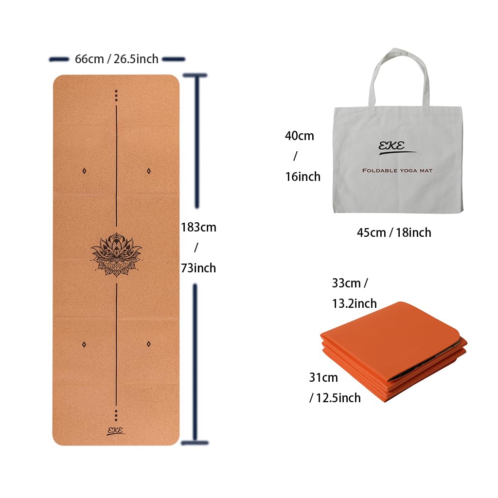 EKE Tapis de yoga pliable, épaisseur 5 mm, taille standard, pliable, léger et portable, convient pour yoga, pilates, fitness, sport, entraînement, livré avec sac de transport en toile