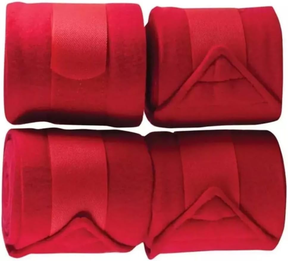 Image of Fleece Horse Polo Wraps Set of 4 Bandages 4 inch Width, 3 Meters Length (Red)