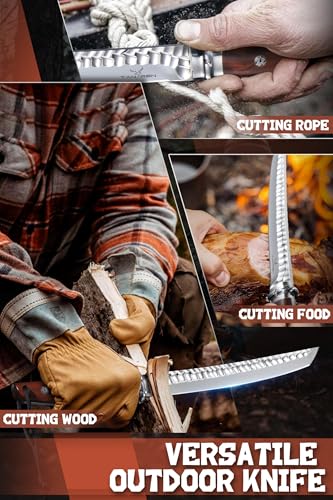 TAN REN Hunting Knife with Sheath, 8.3 Inch Fixed Blade Survival Knife Outdoor Knife with Wooden Handle for Camping, Bushcraft, Christmas Gift for Men