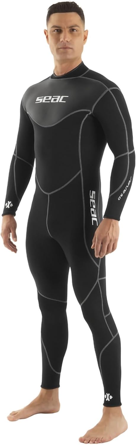 SEAC Sense Black, Men's One-Piece Wetsuit for Snorkeling and Underwater, 3 mm Super Elastic Neoprene