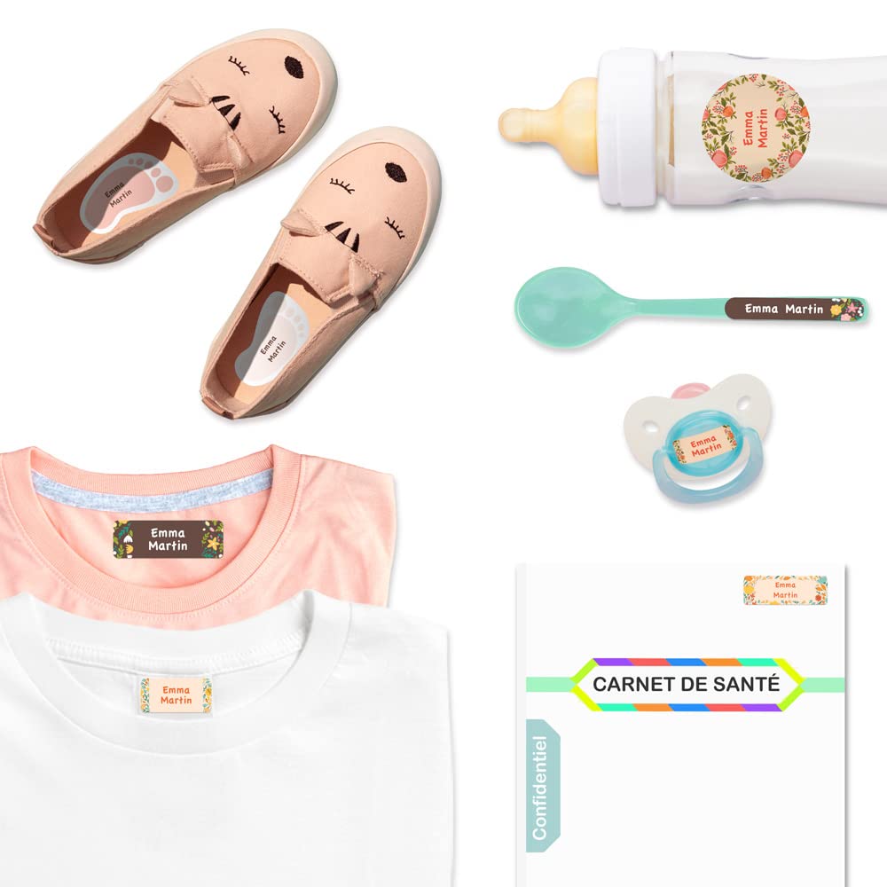 Pack 164 Étiquettes Crèche et École Maternelle - Personnalisées pour Vêtements et Objets - Autocollantes et Thermocollantes - Liberty