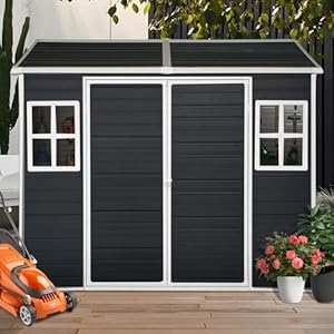 8x6 FT Resin Storage Sheds Outdoor with Floor Included, Plastic Sheds & Outdoor Storage Clearance with 2 Windows and Lockable Door, Backyard Storage Sheds for Garden Tools, Bike 8×6 FT Resin Storage Sheds Outdoor with Floor Included Plastic Sheds Outdoor Storage Clearance with 2 Windows and Lockable Door Backyard Storage Sheds for Garden Tools Bike