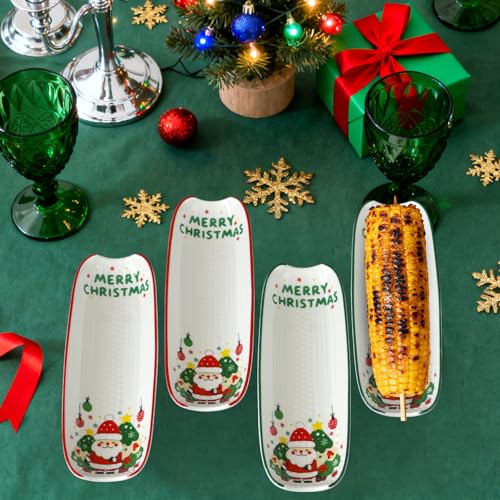 Image of Cinf Ceramic Corn Cob Holders Set of 4, 8.8 inch Christmas Serving Dishes | Stable non-slip base, easy cleanup, microwave safe, dishwasher safe, oven safe, durable ceramic construction