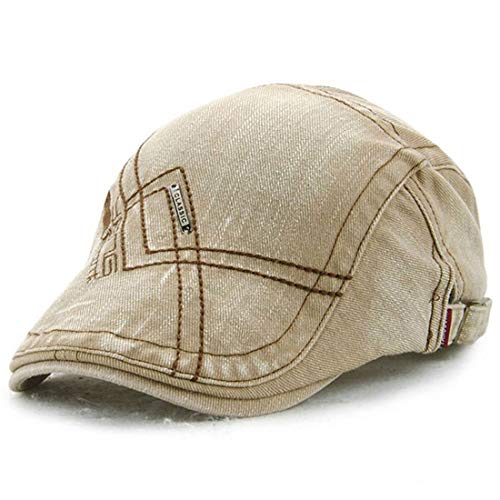JNKET Spring Summer Comfortable Men's Beret Hat Casual Duckbill Cap Washed Fabric Newsboy Cap (Beige)