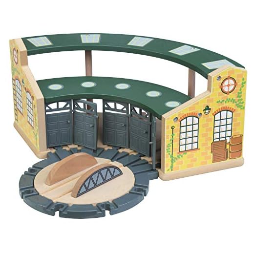 maxim enterprise, inc. Wooden Train Round House with Turntable for Kids Ages 3 and Up. Vibrant Colors, Detailed with Rotating Turntable. Houses 5 Engines or Cars. Compatible with Major Brands Railways