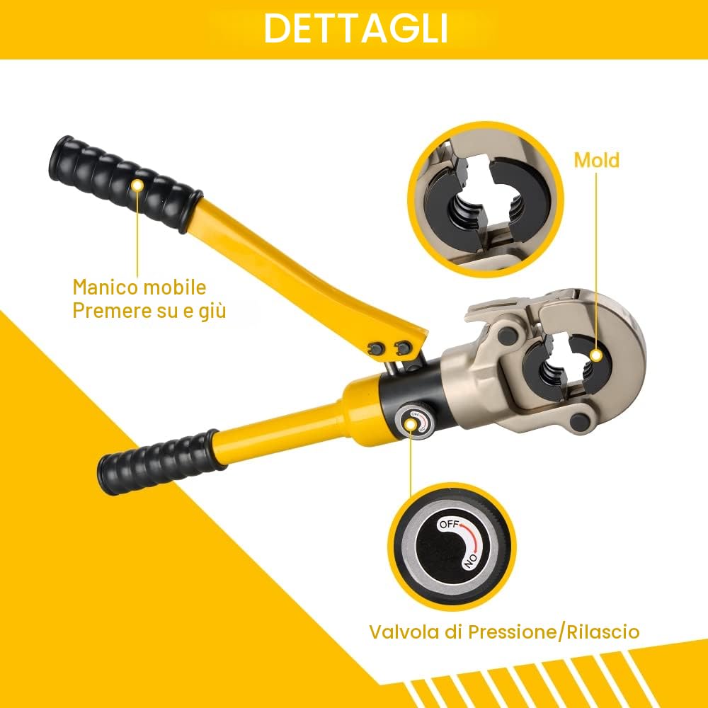 Pinza Crimpare Per Tubi TEENO (100kn), Pinza per Multistrato Per Tubi in Plastica di Alluminio and Acciaio Inossidabile, Pinza a Pressione Idraulica con Matrici TH16-20-26-32 mm