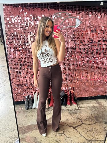 Willow Boutique High Waisted Bootcut Jeans for Women – Stretchy Bell Bottom Flare Pants | Bottoms for Women - Choco Brown3