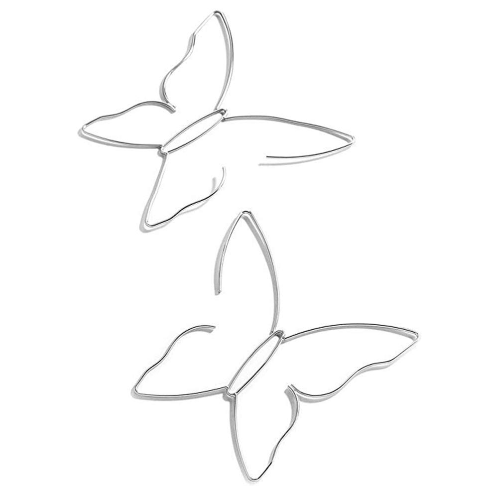 Large Bohemian Hollow Line Butterfly Earrings Gold Silver Drop Dangle Beach Earrings Simple Stylish Dainty Pendant Silver Hoop Earrings for Women