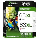 Adoccur Compatible 63XL Ink Cartridge Replacement for HP OfficeJet 3830 4650 5255 5258 5200 Envy 4520 4512 DeskJet 1112 2130 3630, Black, Tri-color, 2-Pack