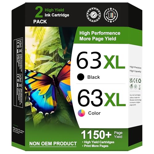Adoccur Compatible 63XL Ink Cartridge Replacement for HP OfficeJet 3830 4650 5255 5258 5200 Envy 4520 4512 DeskJet 1112 2130 3630, Black, Tri-color, 2-Pack