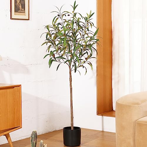 Oakred Artificial Olive Tree 5Ft Tall Faux Plants Fake Topiary Silk Trees With Realistic Fruits Leaves And Trunk Artificial Potted Tree For Home Indoor Entryway Office Gift Decor, Set Of 1 #TOP5