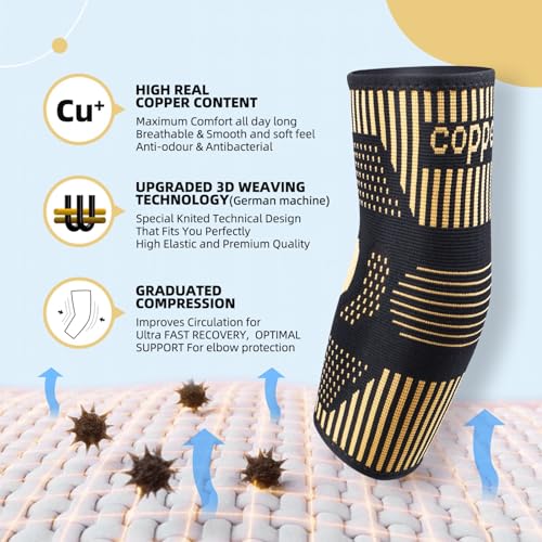 Lusenone Copper Elbow Support for Men/Women - Best Elbow Brace Compression Sleeves Support for Tennis Elbow, Golfers Elbow, Tendonitis, Weightlifting, Gym, Arthritis, Pain Relief - Image 3