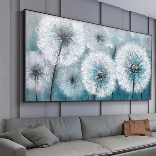 Peinture abstraite fleurs blanches grand format pour chambre parentale