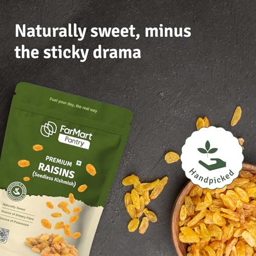 Image of FarMart Pantry Premium Raisins (Seedless Kishmish) 200g (Pack of 2)| Naturally Sweet, Rich in Fibre & Potassium | 100% Natural Dry Fruit | Perfect for Snacking, Baking & Cooking |