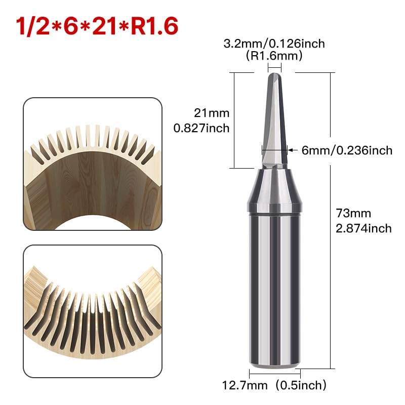 HUHAO 1/2 Inch TCT Router Bits, R1.6mm Rounded Bottom Arc Grooving Cutter for Wood Bending, CNC Milling Smooth Grooves in Solid Wood, Plywood, MDF for Furniture & Door Panels