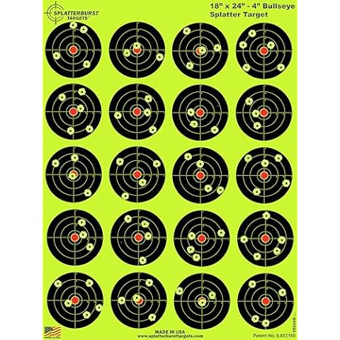 Splatterburst Targets - 18 x 24-4 inch Bullseye Splatter Target - Easily See Your Shots Burst Bright Fluorescent Yellow Upon Impact - Made in USA (50 Pack) Cover