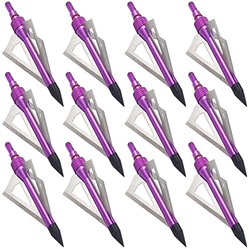 image for LeeMui Hunting Broadheads 12PK 100 Grains Screw-in Arrow Archery 3 Bla