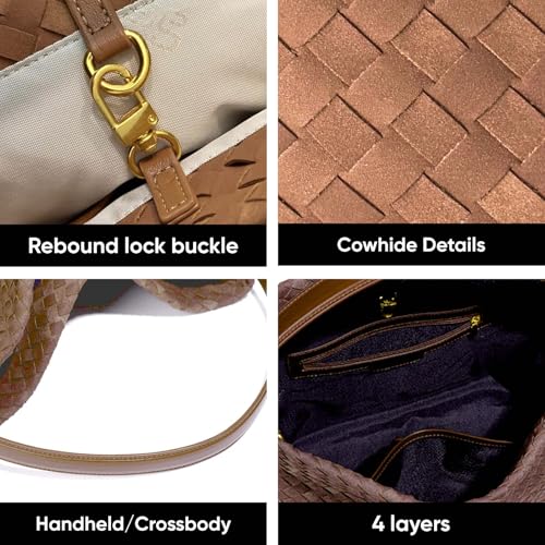 Image of Women's Braided Suede Tote Bag Stylish Suede Hobo Shoulder Bag with Woven Details for Work Travel