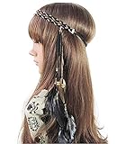 Material: Mikrosamt, Feder Feder Stirnband Boho Hippie Stirnband, Frauen Feder Quasten Blatt Quasten Stirnband geflochtene Hippie Stirnband Haarschmuck
