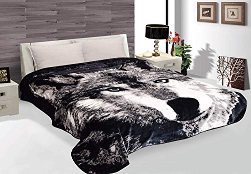 Hiyoko Wolf Throw Animal Blanket Queen Faux Fur Blanket 75" W X 90" H Ultra Plush Korean Comfy, Safari Mink, Warm #TOP6
