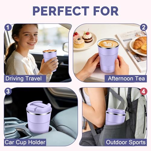 Image of MOMSIV 12oz Travel Mug, Insulated Coffee Cup with Leakproof Lid, Vacuum Stainless Steel Double Walled Reusable Tumbler for Hot and Cold Water Coffee and Tea In Travel and Car