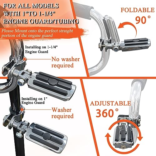 Fovplue 1",1.25",1 1/3" Highway Footpegs, Adjustable Highway Peg W/ 3-Piece Clamp For Harley Touring Softail Dyna Sportster Honda Kawasaki Suzuki Yamaha Indian Victory W/25Mm 32Mm 34Mm Engine Guard,#1 #TOP2