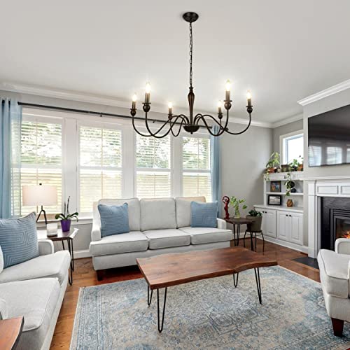 Wbindx Black Chandelier, 6-Light Rustic Farmhouse Chandeliers For Dining Room, Wrought Iron Industrial Hanging Ceiling Light Candle Style Chandelier For Entryway Kitchen Bedroom Living Room Foyer #TOP2