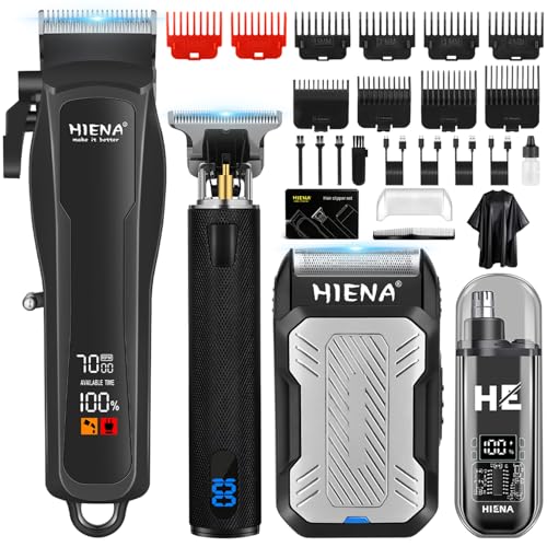 HIENA PRO Tondeuse à cheveux professionnelle pour homme, Tondeuse sans fil pour cheveux et barbe, Rasoir à foil, Nasentrimmer Set, Kit complet rechargeable...